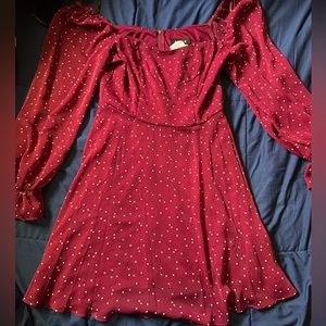 Maroon mini dress with poofy sleeves